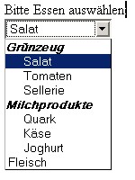 Screenshot mit geschachtelter Auswahlliste